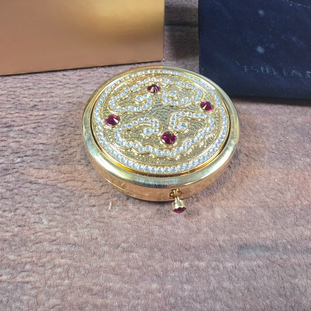 Estee Lauder Re-Nutriv Powder Compact Womens OS Gold Good Crystal Ruby Red Jewel